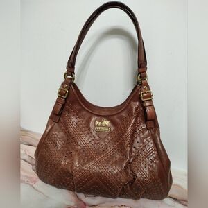 Coach Maddison Maggie Criss Cross Leather Shoulder Hobo Bag